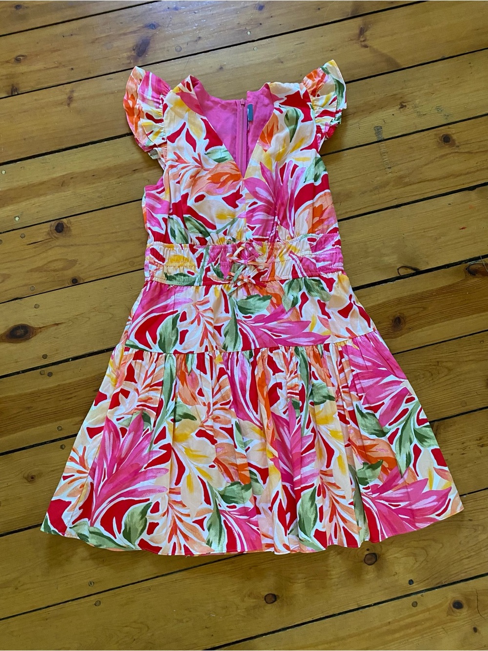 Vince Camuto Pink Floral Print Tiered Casual Dress  size 12